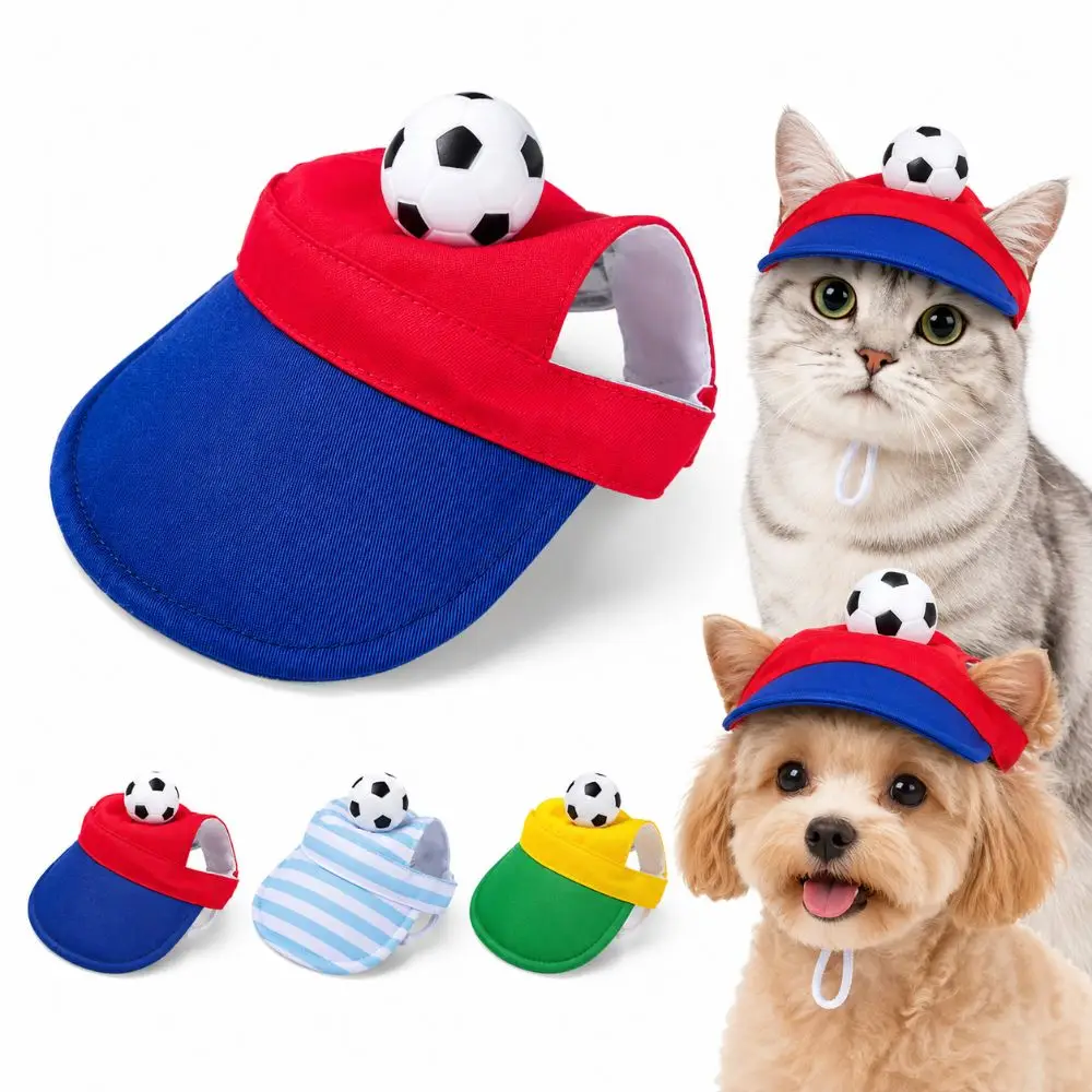 Breathable Football Cat Dog Sun Hat with Ear Holes UV Protection Pet Bucket Hat Lightweight Adjustable Drawstring Pet Cowboy Hat