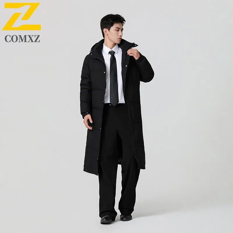 COMXZ رجل طويل أسفل سترة 2025 مقنعين تخفيف مكتب خفيفة الوزن معطف منتفخ موضة النمط الحضري رشاقته الدافئة جواكت شتوية