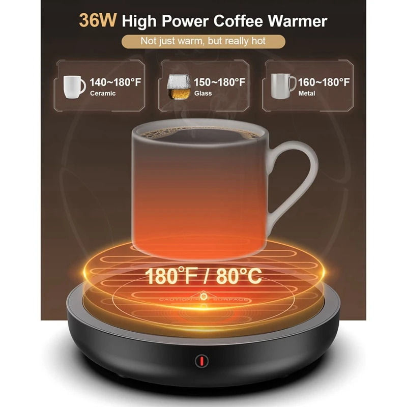 Coffee Mug Warmer Coaster 36W Coffee Cup Warmer Coaster With 3 Temperature Settings And 4 Hours Auto Shutt-Off Function US Plug