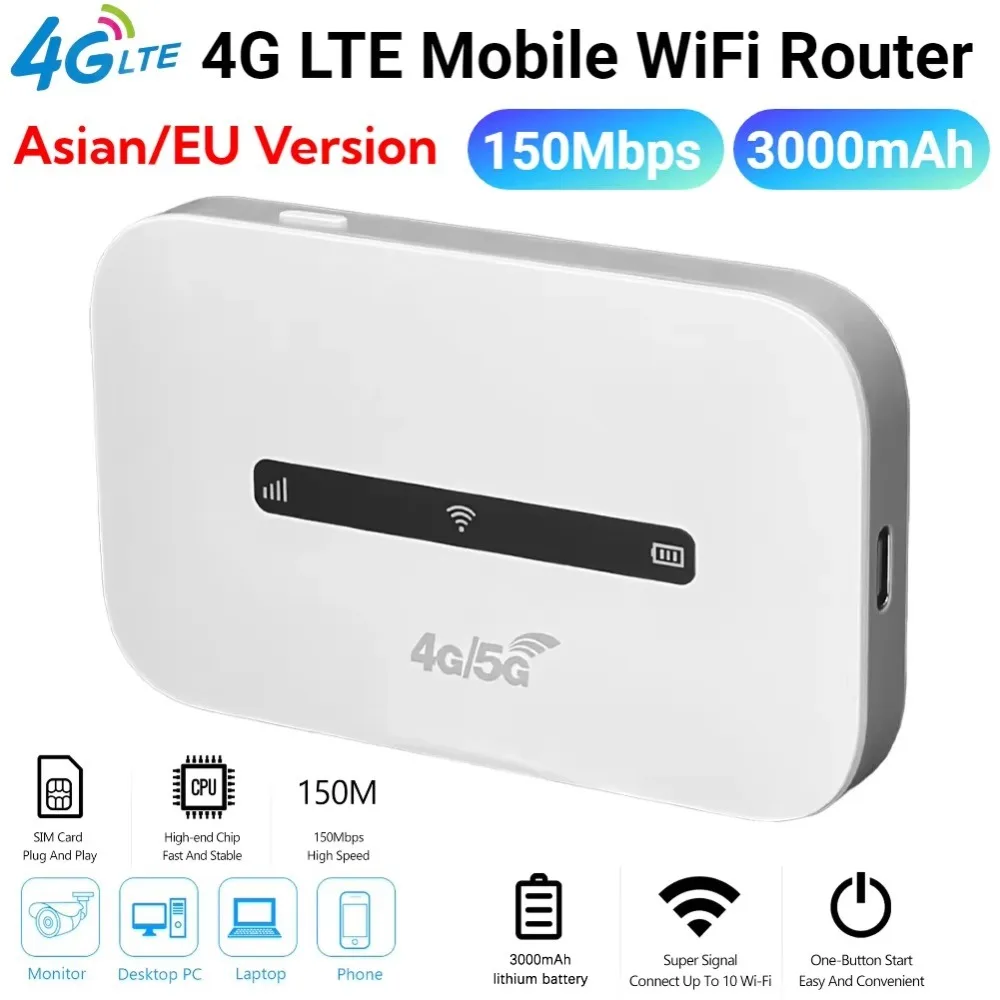 Portable 3000mAh 4G LTE Hotspot Router Universal Sim Card Mini Pocket WiFi Router 150Mbps Wireless Internet Router Travel Online