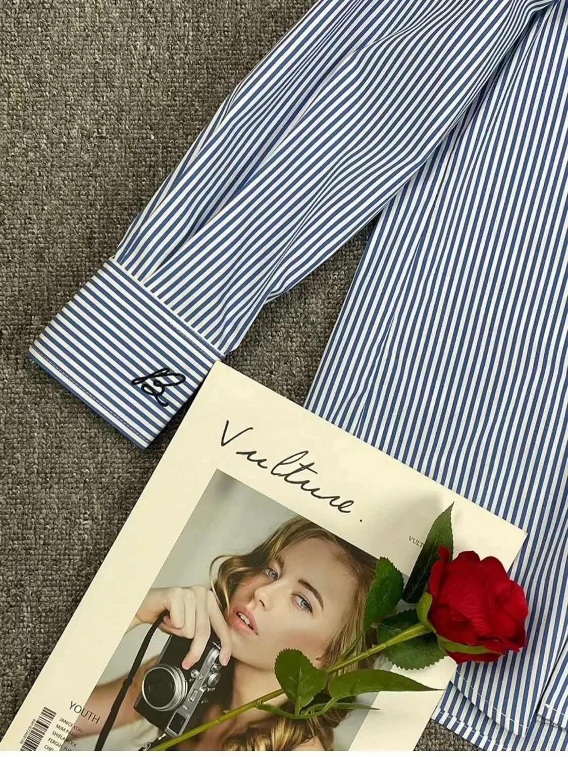  Embroidered Cotton irt Long Sve Commute Sle Casual Striped Women's Faion Premium Quali New 2023 Model