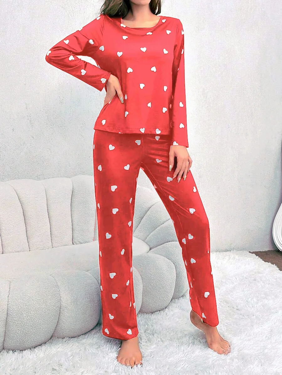Damen-Pyjama, lässig, Liebesdruck, Rundhalsausschnitt, lange Ärmel, lange Hosen, Herbst und Winter, bequemes Set, Mädchen-Nachtwäsche, Homewear – Detail 8