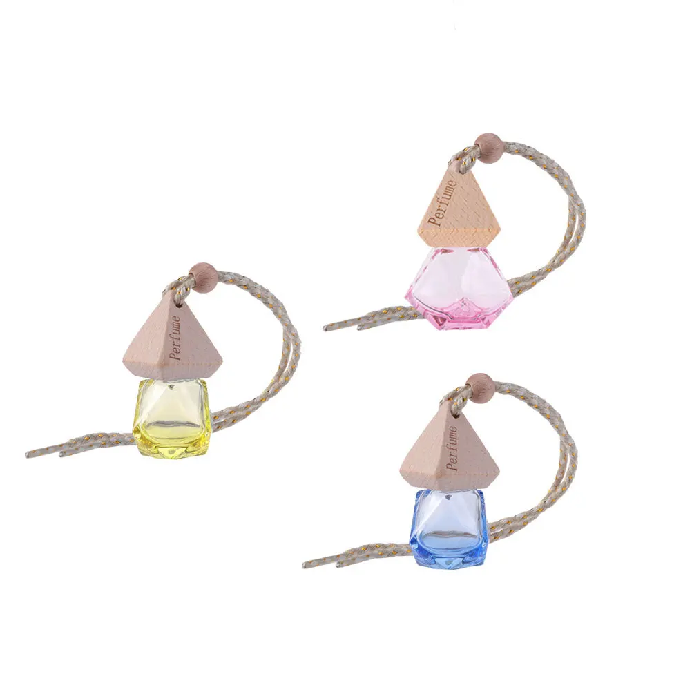 

3Pcs Diamond Shape Car Perfume Pendant Mini Glass Bottle Pink Yellow Hanging Hanging Air Freshener for Home Car