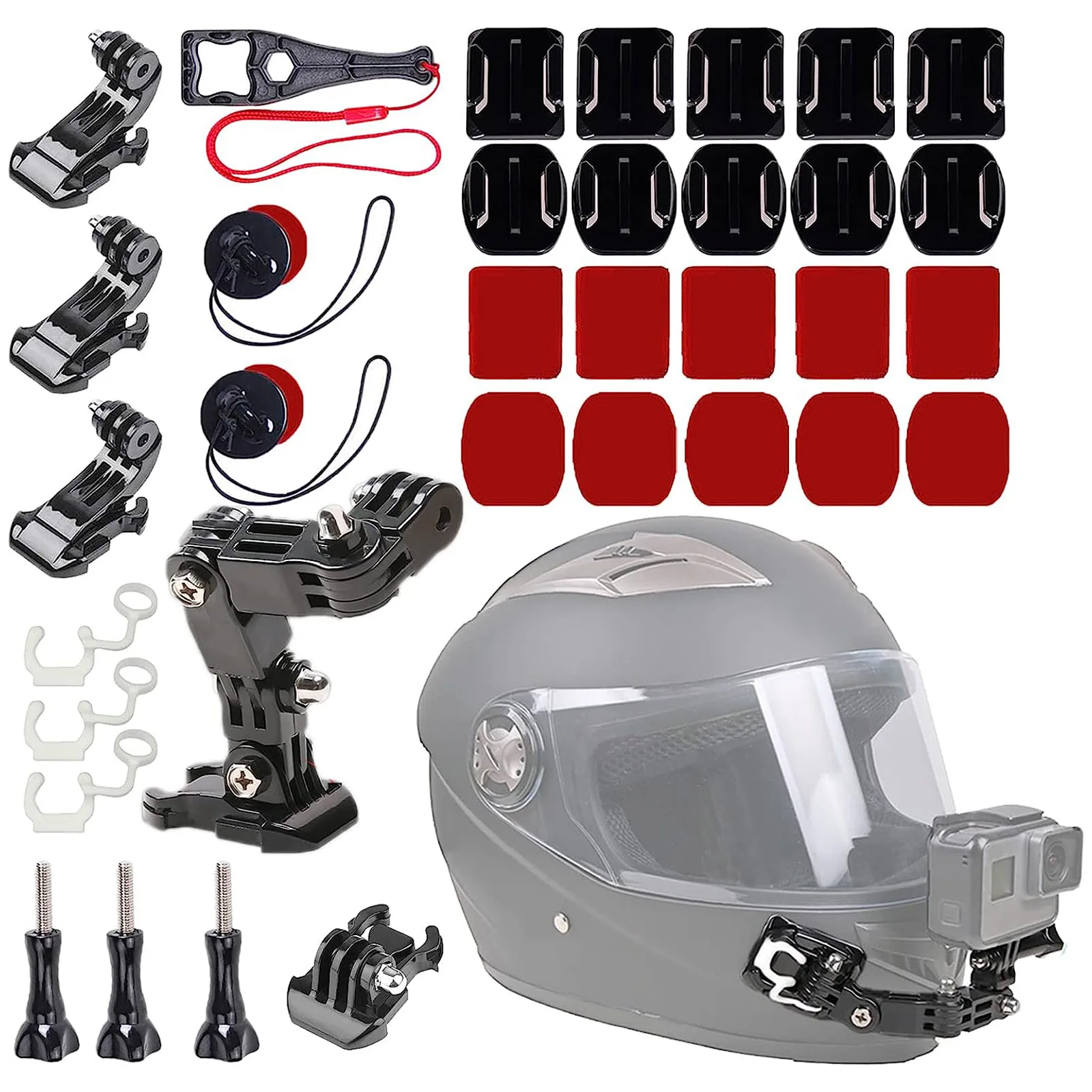 

34 in 1 Motorcycle Helmet Chin Mount Curved and Flat Adhesive Pads J-Hook Buckle Kits for GoPro DJI Insta360 etc