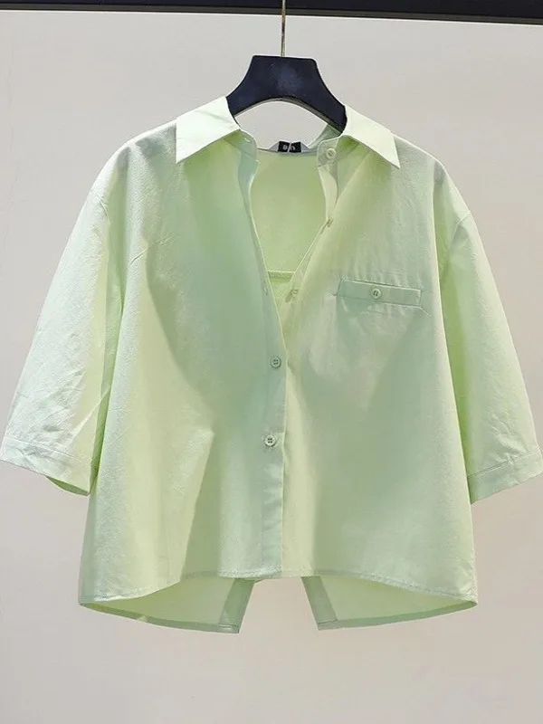 Cseta de Manga Corta Estilo Urbano para Mujer, Moderna y Hermosa, Verano 2025, Nuevo Diseño con Abertura Trasera, Manga Me...