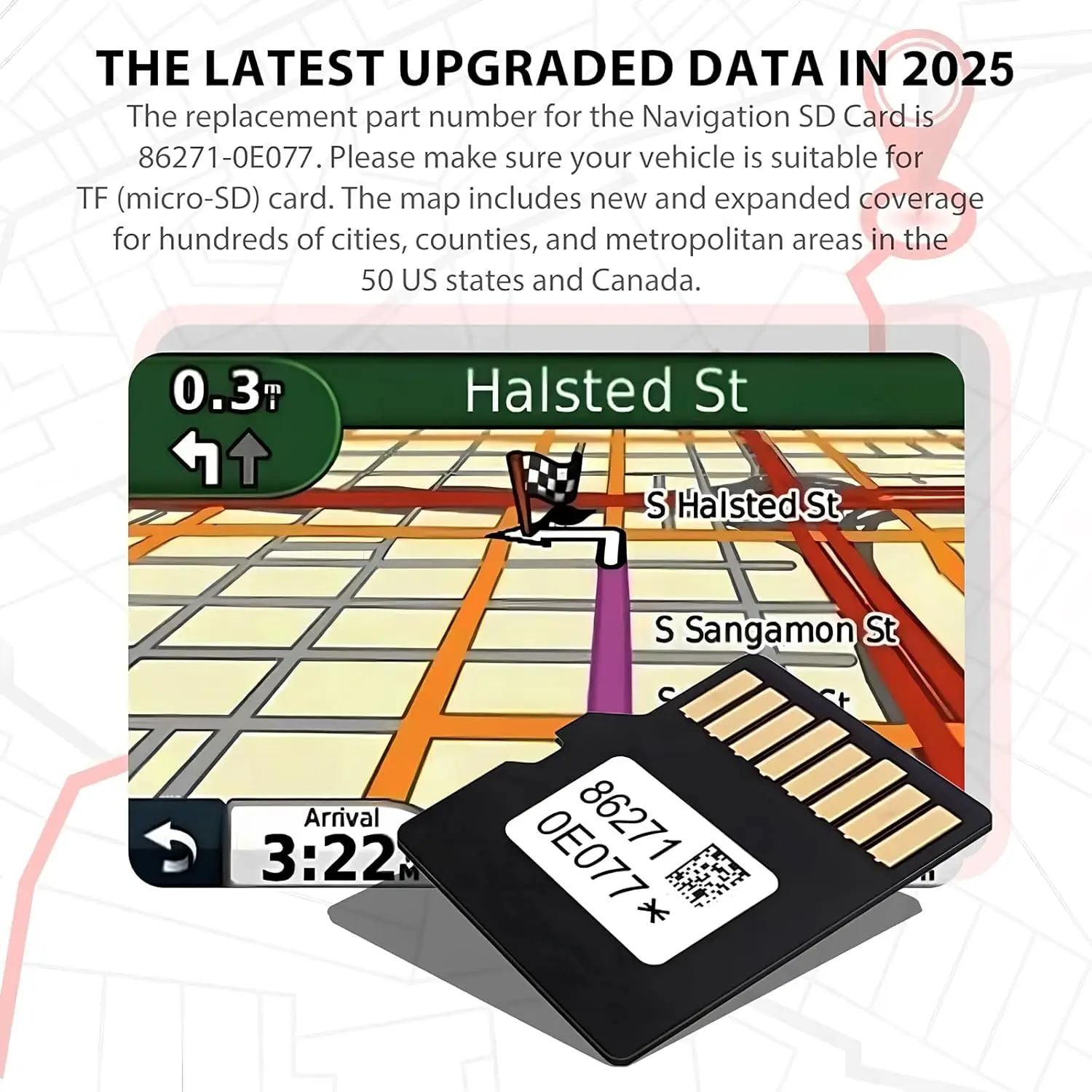 Tarjeta SD de navegación 2025 86271-0E077, para Rav4 Corolla Avalon Camry Tacoma, última actualización mapa GPS USA/CAN