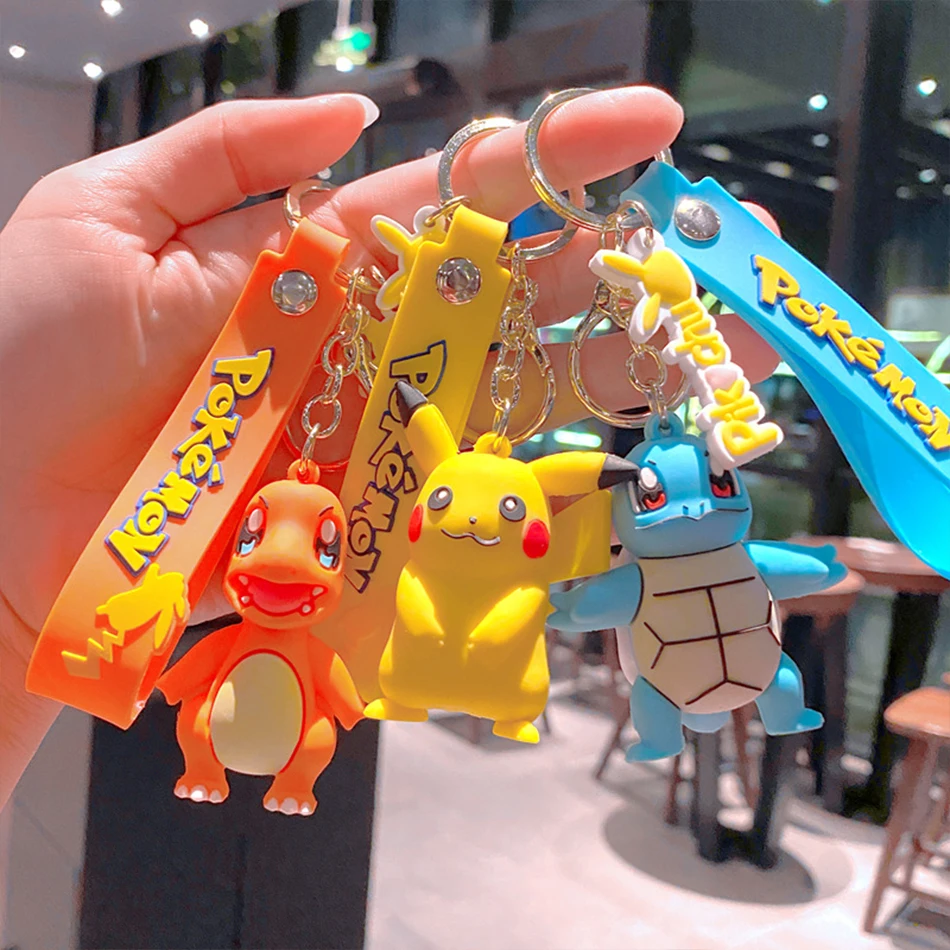 6Pcs Pokemon Keychain batch Pendant Pokemon keyring Cute Pikachu Doll Bag Car Pendant for birthday KidsToys charm bulk gourd