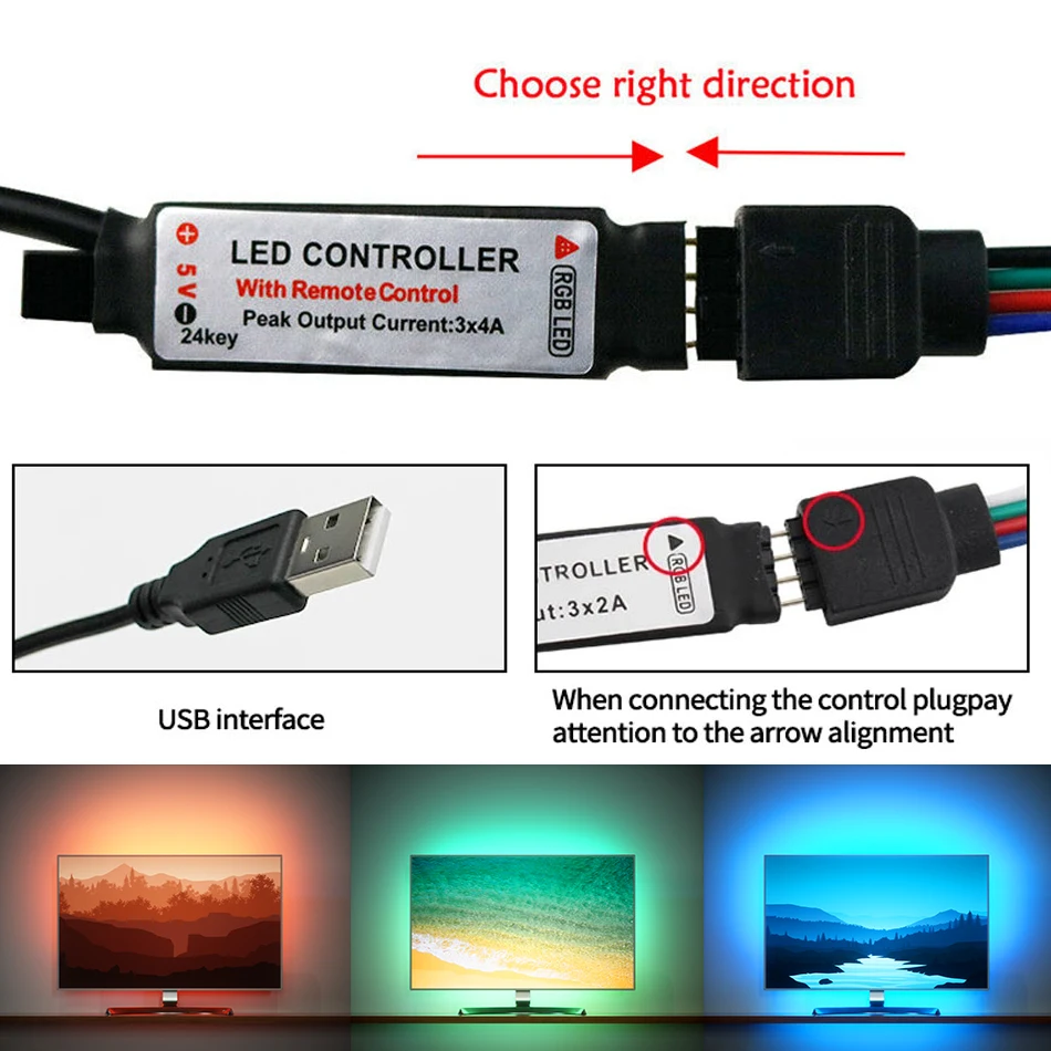 3Key USB DC RGB LED controller DC 5V-24V Dimmable control For 3535 2835 5050 RGB LED light strip