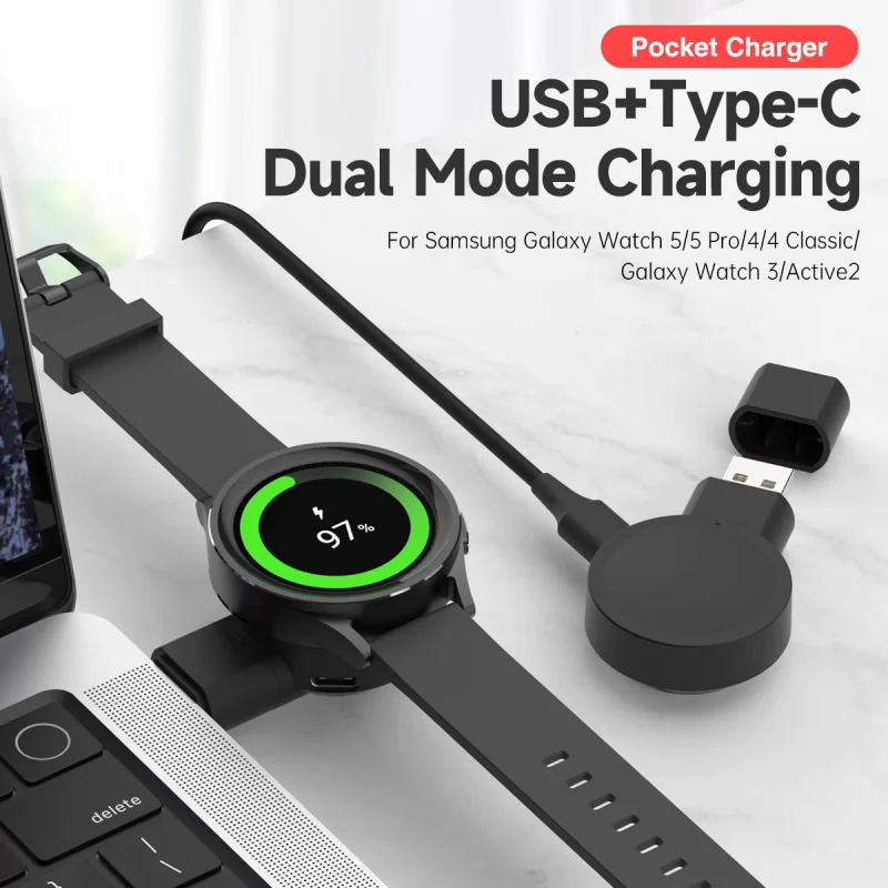 Portable Charging Adapter Charging Cable Cord Base Type C Fast Charger Docking for Samsung Galaxy Watch 6 5 4 Active1/2