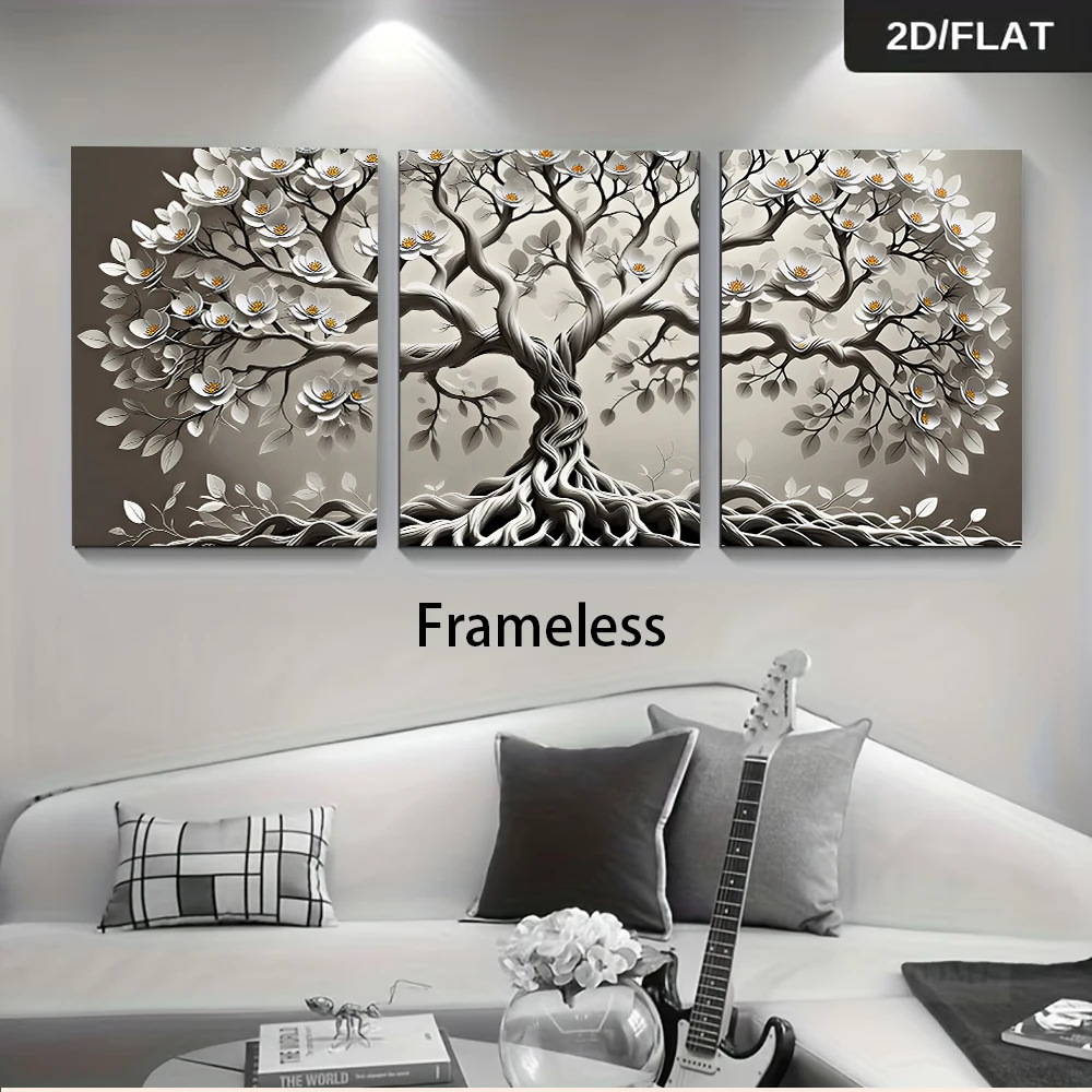 1 set of modern minimalist wealth tree triptych frameless decorative paintings, living room entrance, bedroom sofa background wa
