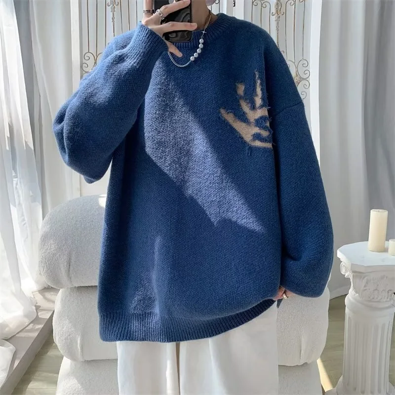 

Men's Spring Autumn Winter Loose Fit round Ne Knitted Sweater Casual Sle Polyester Fiber Long Sve Warm Themed Striped