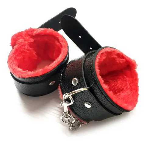 Adjustable Bondage Wrist Ankle Cuffs Restraint Handcuffs Erotic Accessory for Adult Couples Women Black Red