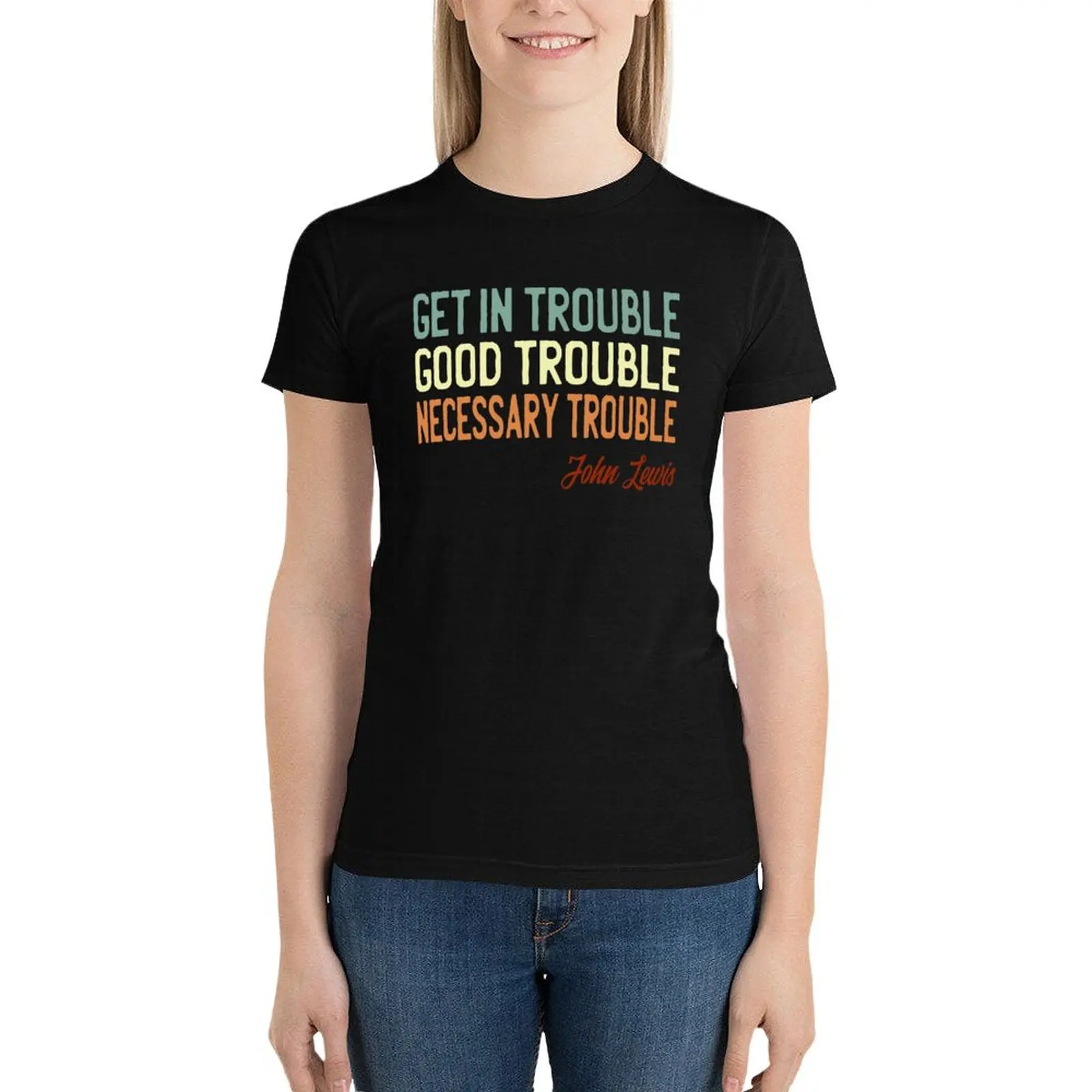 Get In Good Trouble Necessary Trouble John Lewis T-Shirt Blouse summer top cute clothes Aesthetic clothing cat shirts for Women