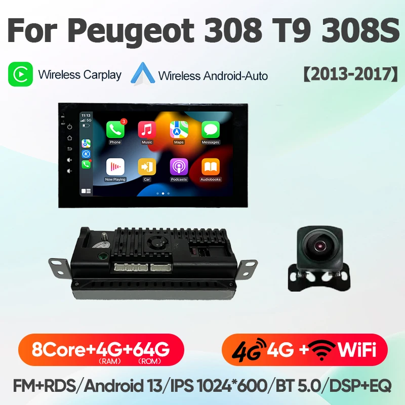 For Peugeot 308 T9 308S 2013 - 2017 Android 13 wifi+4G Carplay Car Radio Navigation GPS Multimedia Video Player BT Stereo auto image 3