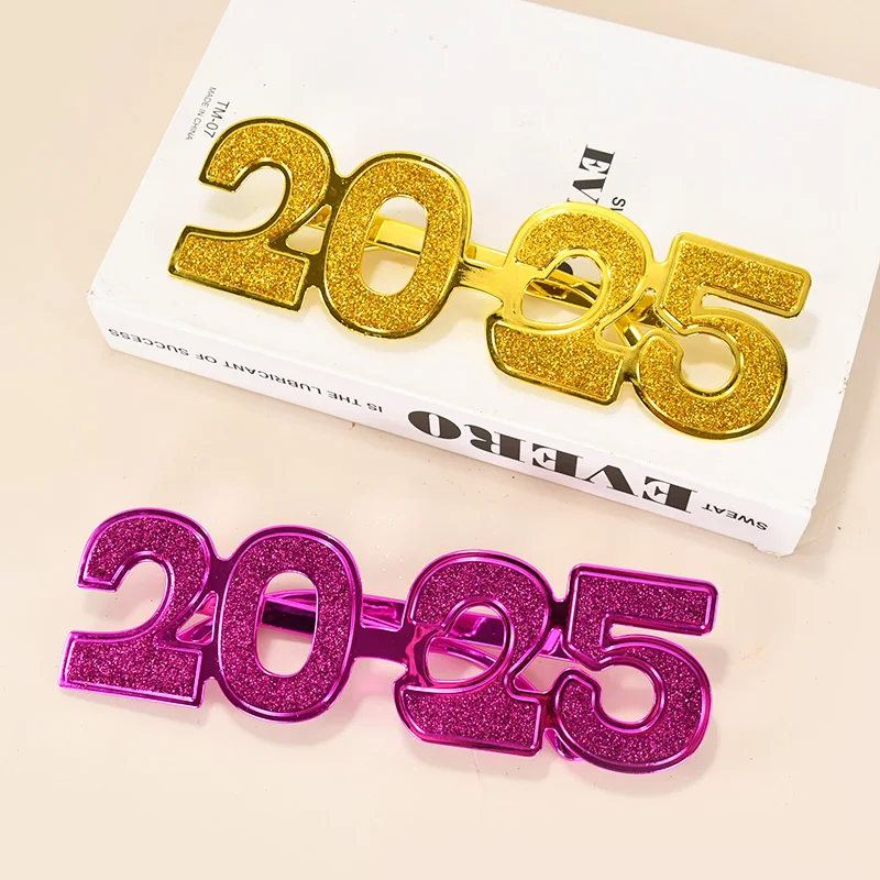 

1Pcs 2025 Glasses New Year Diamond Glitter Eyeglasses Cool Themed Cosplay Photo Booth Props Christmas Happy New Year Party Decor