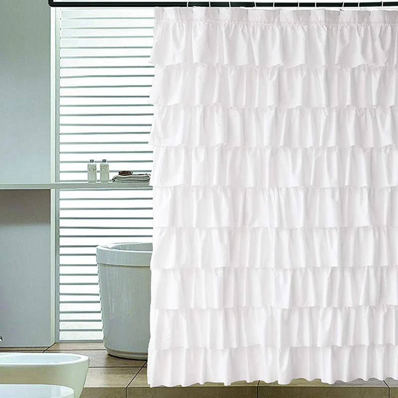 2X Ruffle Shower Curtain Home Decor Soft Polyester, Decorative Bathroom Accessories Great For Showers And Bathtubs