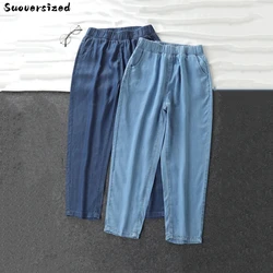 Thin Classic Oversize 8XL Baggy Jeans Elastic High Waist Wide Leg Denim Pants Women Capris Casual Harem Vaqueros Korean Pantalon