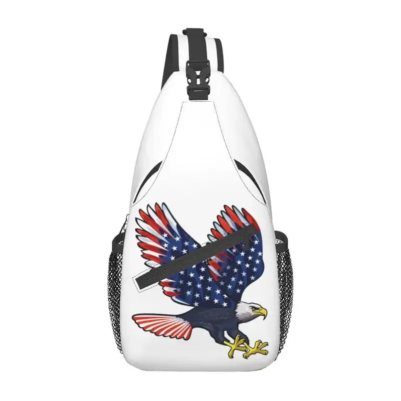 Casual USA Eagle American Flag Crossbody Sling Backpack Men Shoulder Chest Bag for Travel Cycling