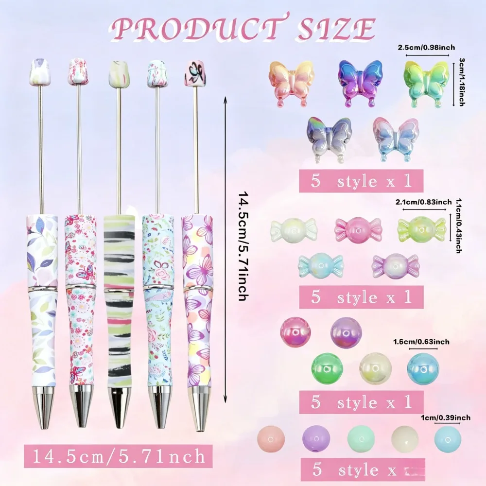 DIY Beaded Pen Butterfly Candy Shape Handmade Assembled Ballpoint Pen Creative Cartoon Colorful Beaded Retractable Pen Student O