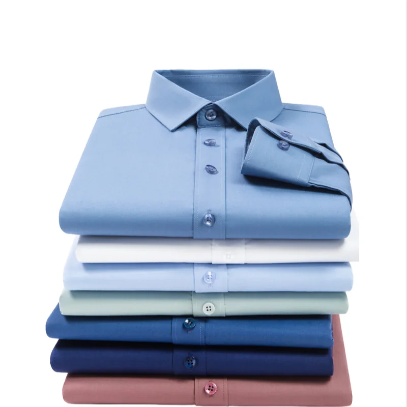 4XL Bamboo fiber Shirt Men's Long Sleeve Easy Care Work White Men Shirt Long Sleeve Slim Fit Casual Anti-Wrinkle Camisa Social