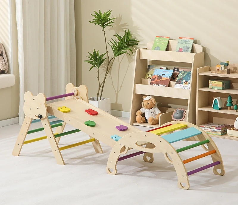 

TOP Foldable Piklers Triangle Wooden Montessori Climbing Triangle With Ramp Slides Kids Indoor Playground Climber Gym Toys Set
