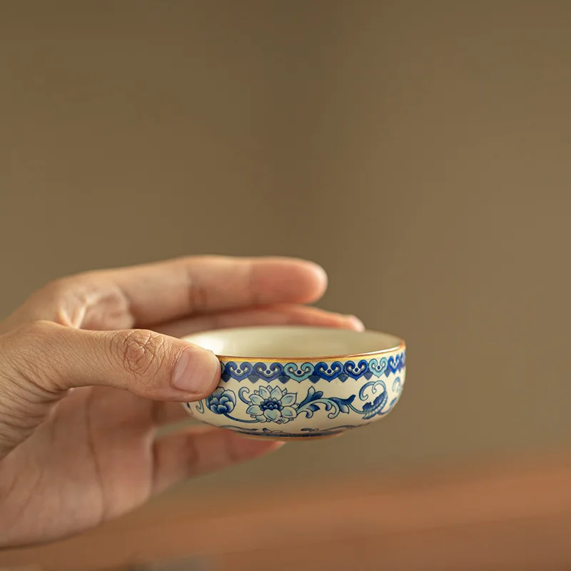 

2pc/lot Blue And White Ru Kiln Teacup Luxury Tea Bowl Set Of Cups Tea-tasting Meditation Cup Chazhan Master Cups Tea Gift 40ml