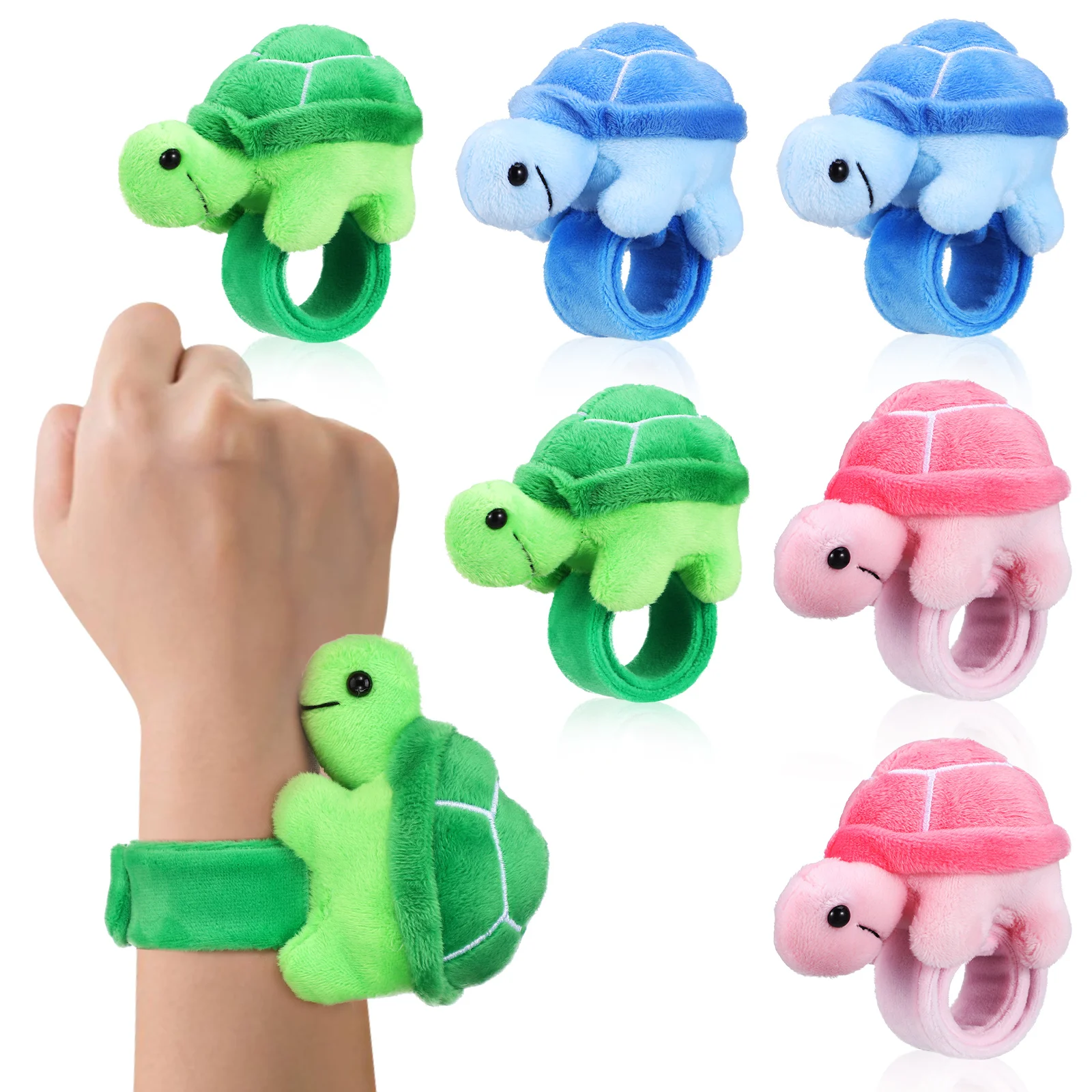 6 Pcs Turtle Slap Bracelet Mountain Plush Snap Ring Pack Kids Bracelets Stuffed Animals Bulk Toys