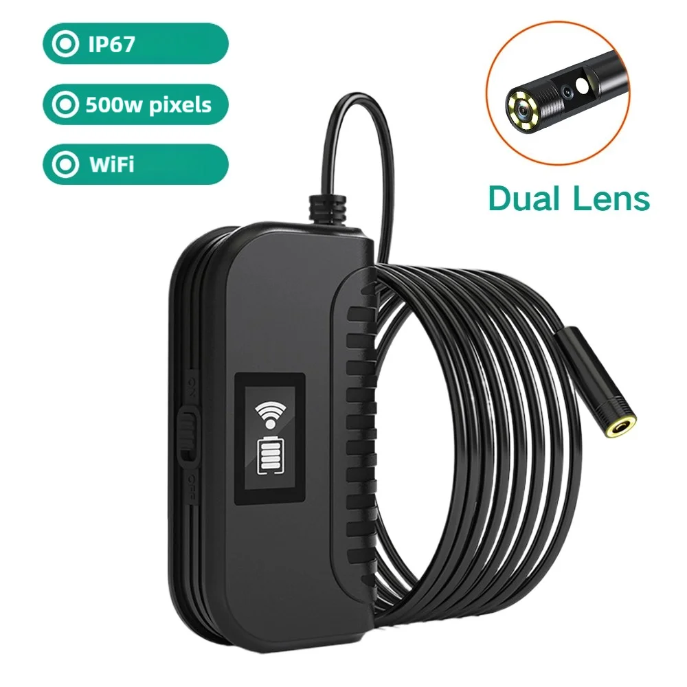 WiFi Industrial Endoscope 8MM Dual Lens 5Megapixel Auto Focus Clarity 1944P for Auto Repair Pipeline Compatible with Android iOS