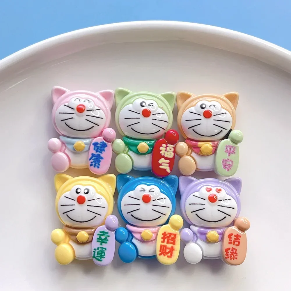 5pcs New Multi Color Cute Lucky Cat Cartoon Figure Miniature Diy Crafts Supplies Doraemon Resin Flatback Cabochons