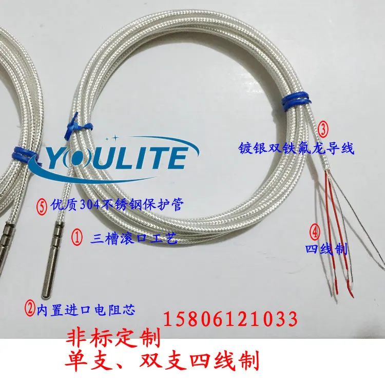 PT100 Temperature Sensor Single and Double Four-wire High Temperature Probe Waterproof PT1000 Platinum Thermal Resistance