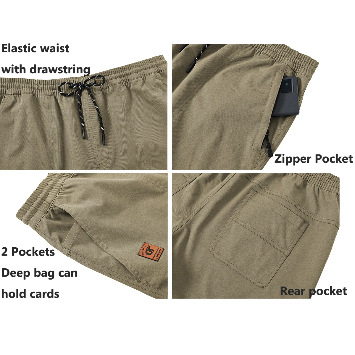 Mens Shorts Casual Solid Drawstring Classic Shorts Summer Quick Dry Short Pants with Zipper Pocket