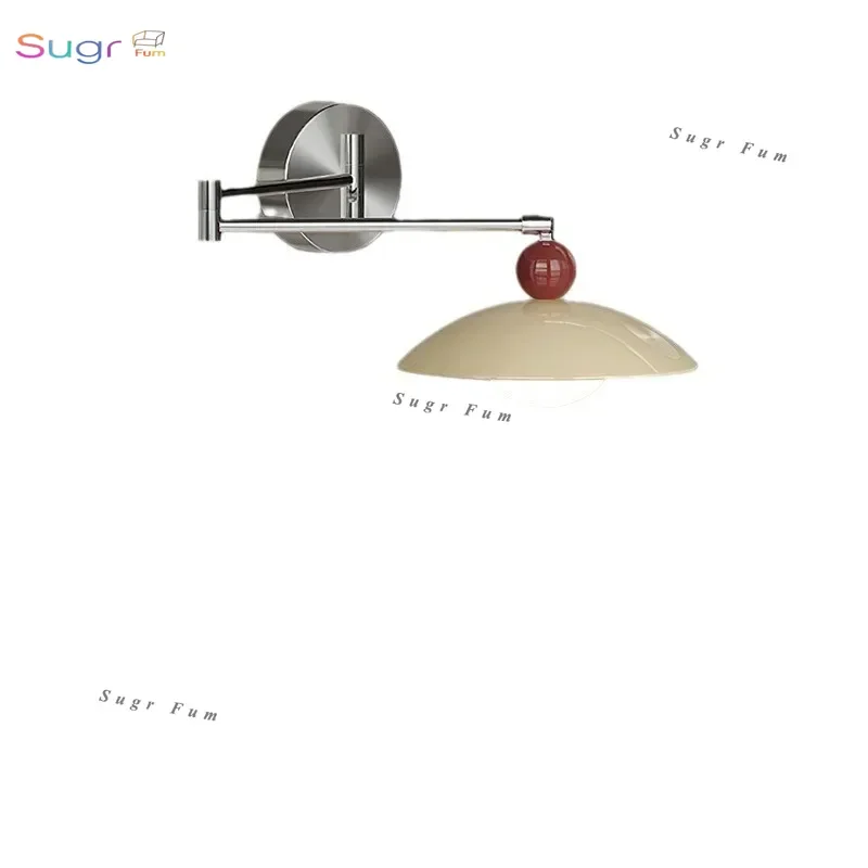 

Bedroom bedside wall lamp, Bauhaus living room LED cream wind wall lamp, European creative retractable study reading arm