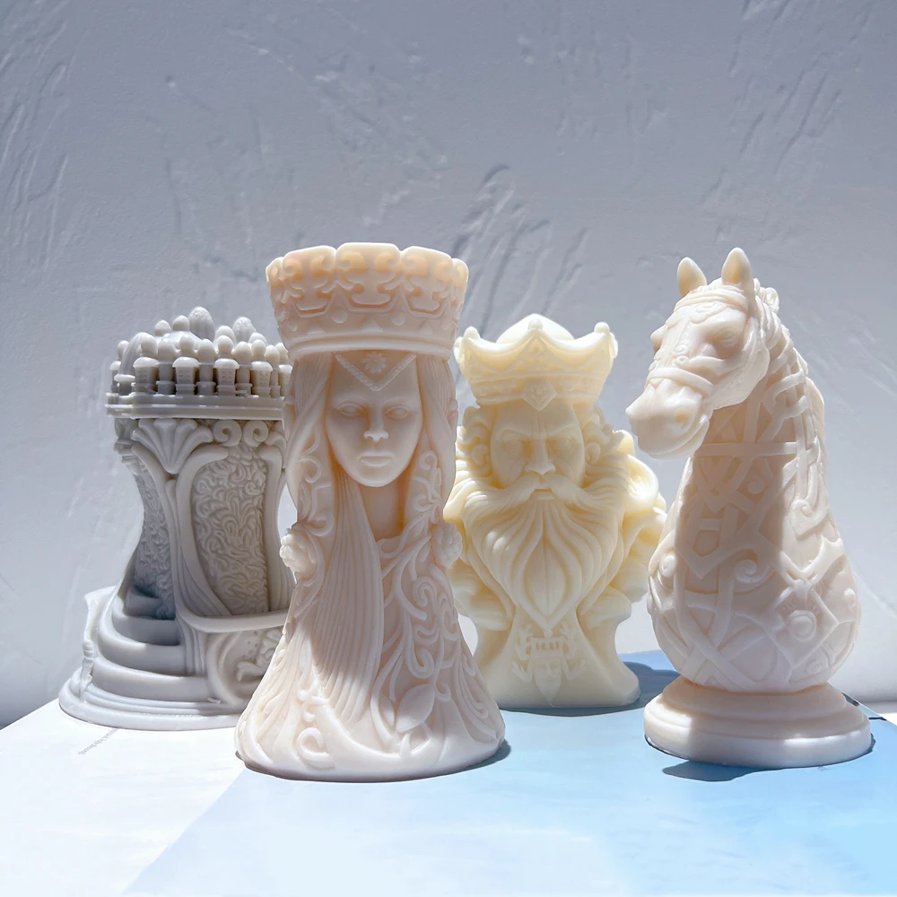 

Chess King Queen Knight Rook Candle Mold Soy Wax Home Decor Chess Statue Silicone Mold Resin Figurine Silicone Mould