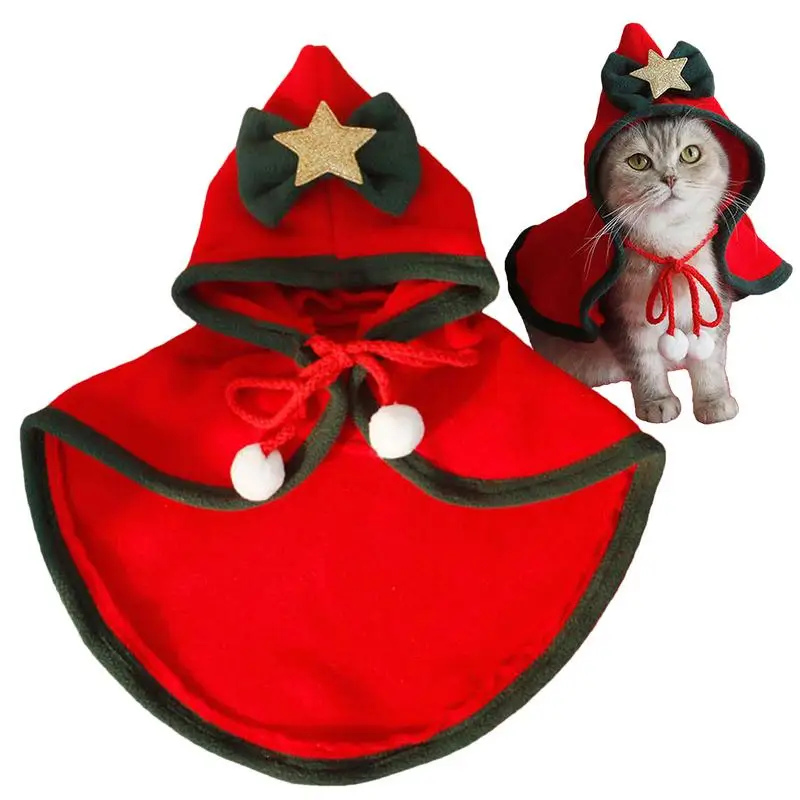 

Pet Christmas Cloak Dogs Cats Santa Claus Outfits Pets Hooded Cloak Winter Outwear With Stars Bow Hat For Small Dogs Cats Pet