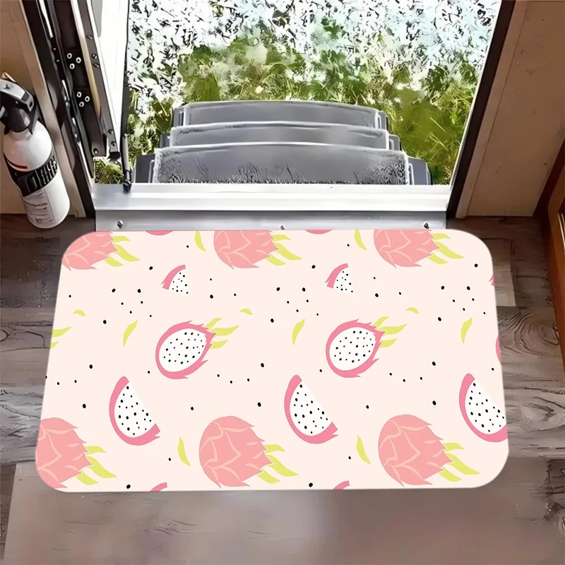 Watercolor Purple Blueberry Print Door Mat Anti Slip Entrance Doormat Cute Fruit Leaf Dot Pattern Rug Kitchen Entryway Decor