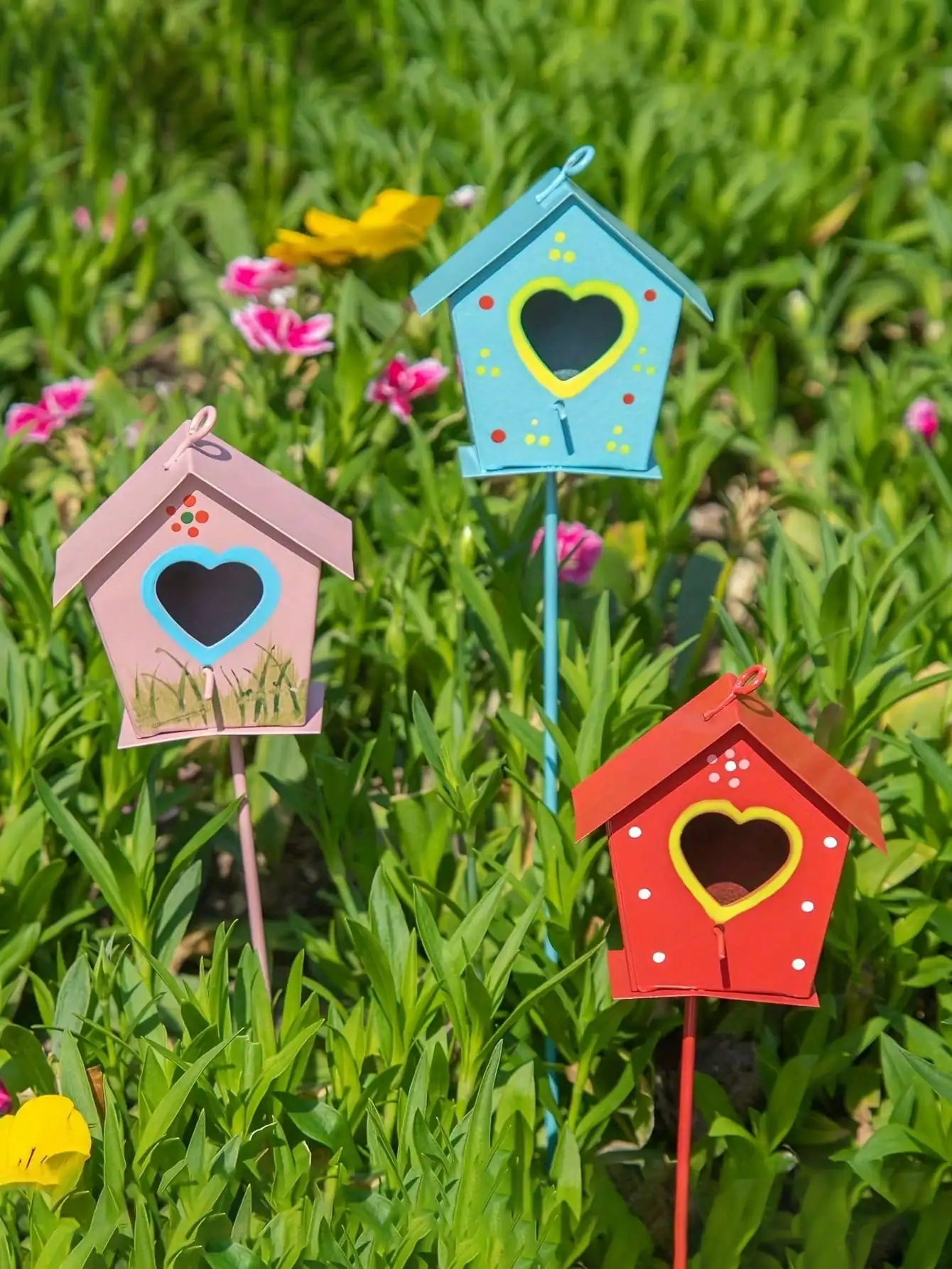 1pc-Bird House Metal Garden Pillar Random Metal Spring Garden Decoration Pile Flower Pot Patio Decoration Yard