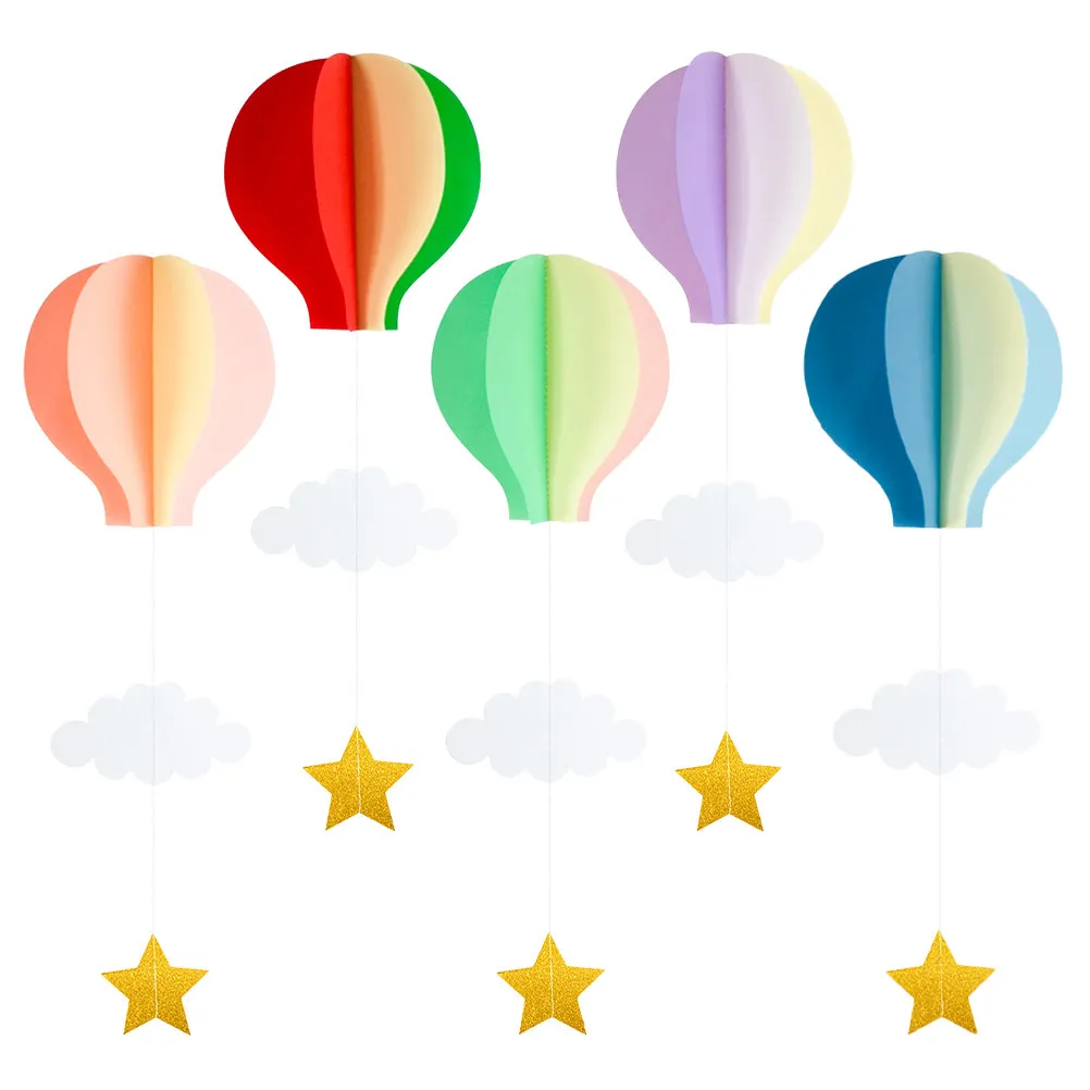 5Pcs Hot Air Balloon Cloud Hanging Decorations 3D Ceiling Party Layout Ornaments Birthday Baby Shower Wedding Holiday Decor