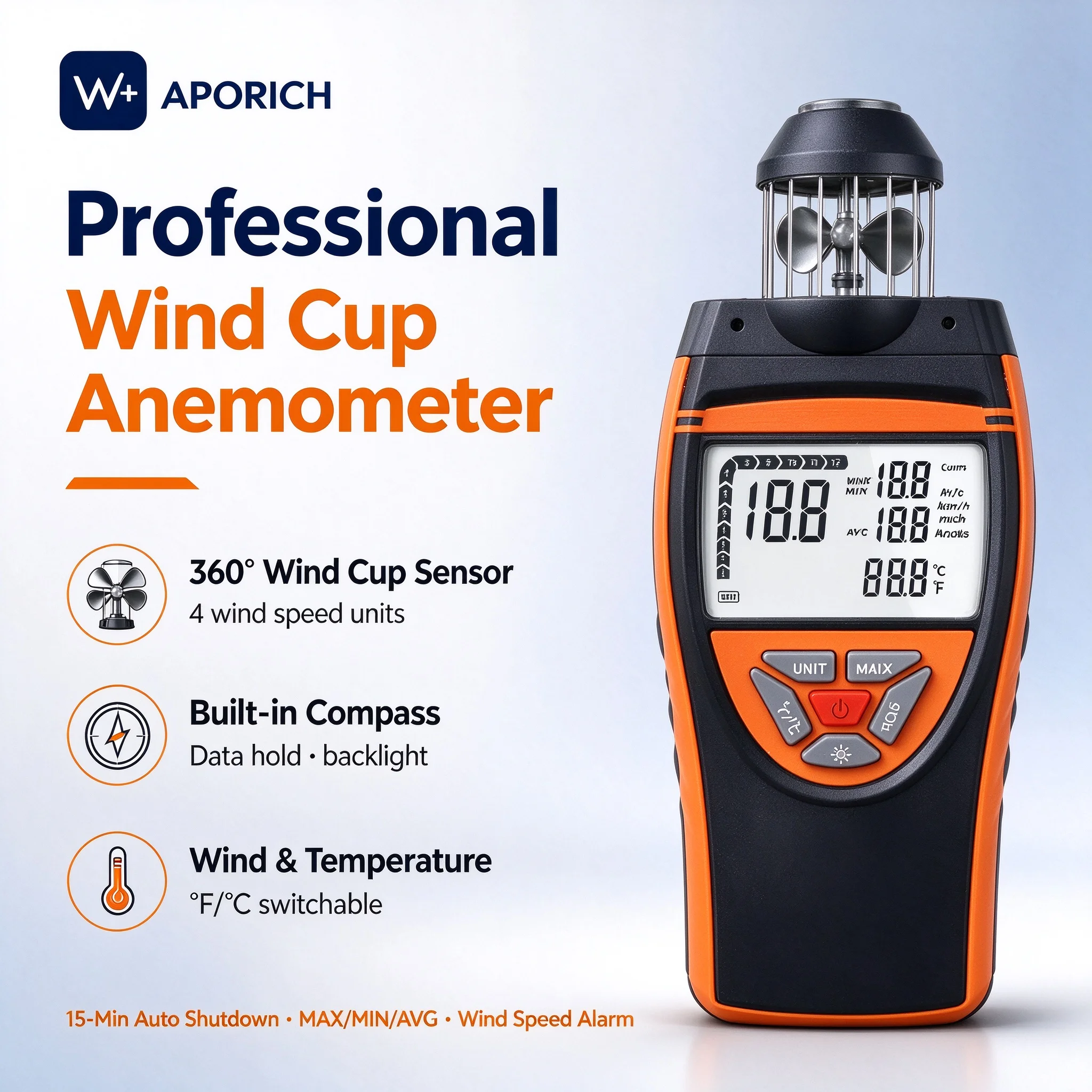 New Cup Anemometer Measuring Real-Time, Max, Average Wind Speed Meter for Shooting, Sailing, And Outdoor Adventures