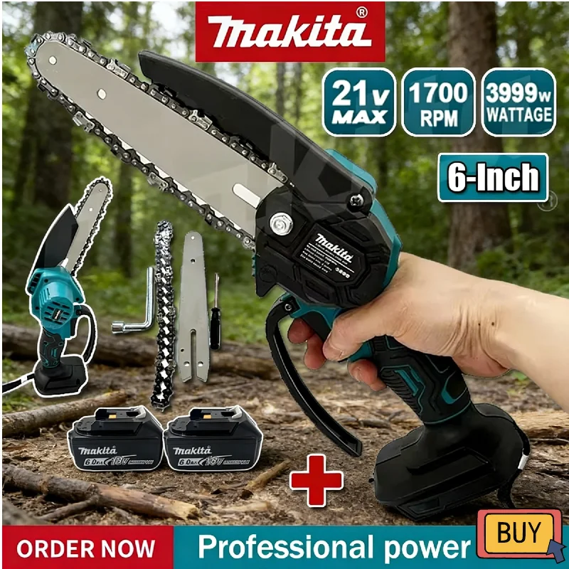 マキタ-6-インチ-コードレス電動チェーンソー、ハンドヘルドポータブルガーデン剪定鋸、木材切断および伐採用-18v-電動工具対応