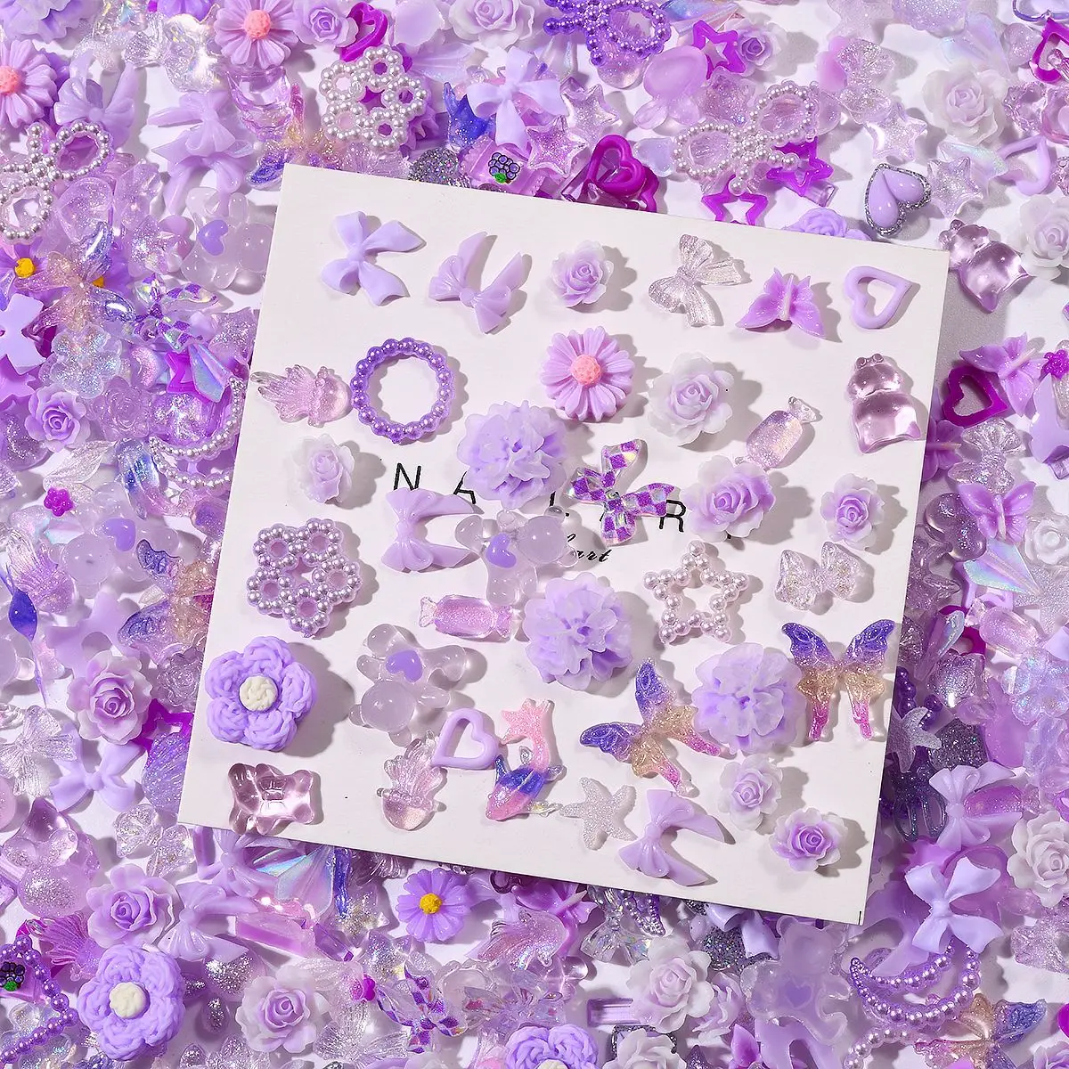 30PCS ตกแต่งเล็บฤดูร้อน - โบว์หลากสีสัน,ดอกไม้,หัวใจและเสน่ห์การ์ตูนสำหรับ DIY แต่งเล็บ,เล็บประกายน่ารัก