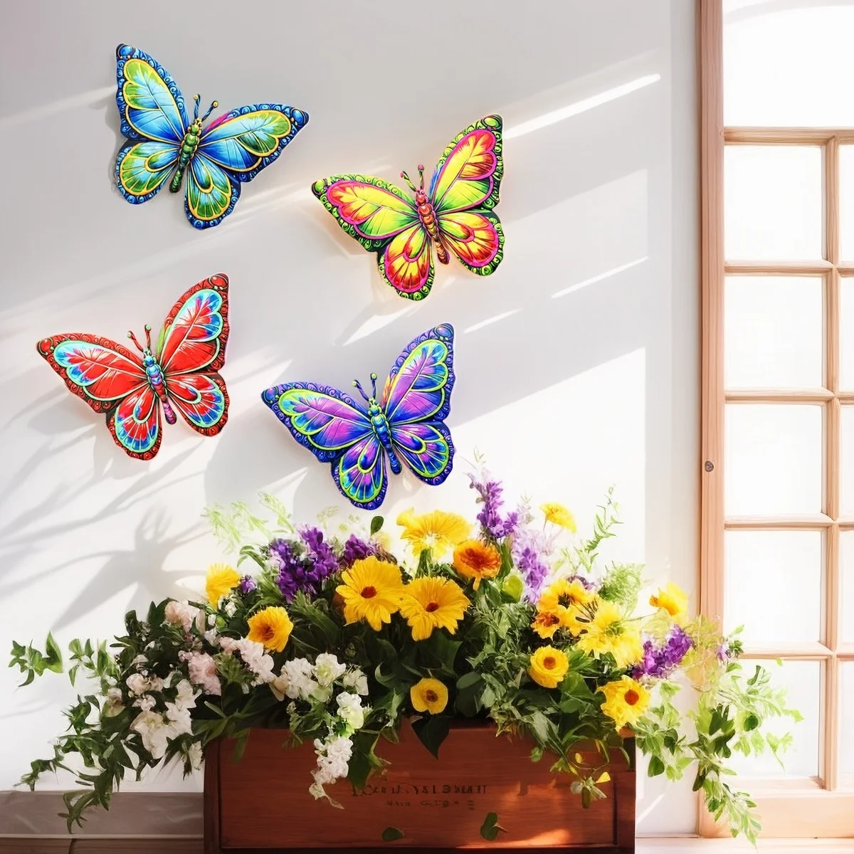 1PC Metal Art Butterfly Wall Decor Colorful Iron Art Butterfly Sculpture Butterfly Hanging Ornament for Outdoor Home Garden Yard