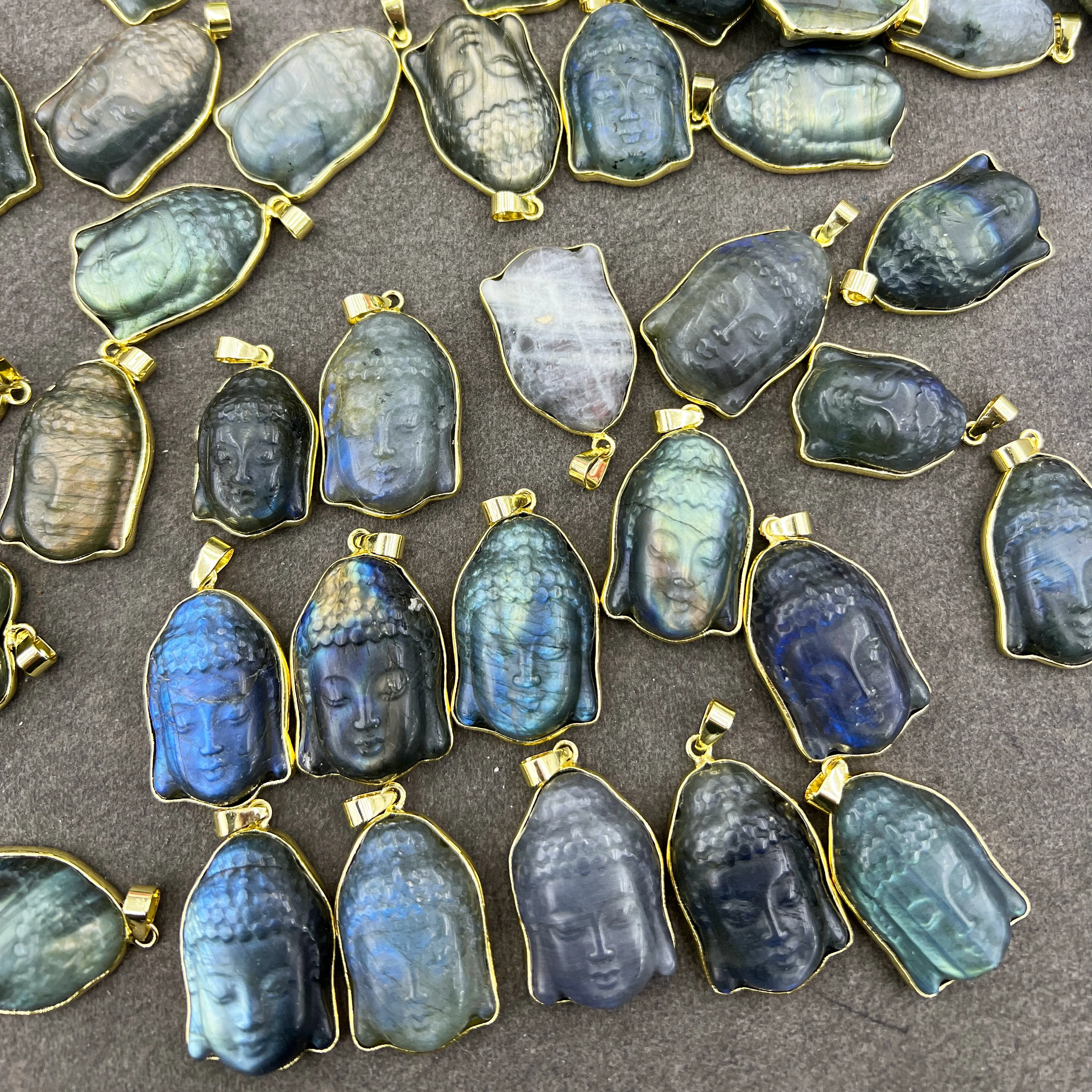 Natural Labradorite Buddha Pendant, Crystal Laugh Buddha Carving, Buddhist Gift, Buddhism Amulet, Zen Stone Necklace Making