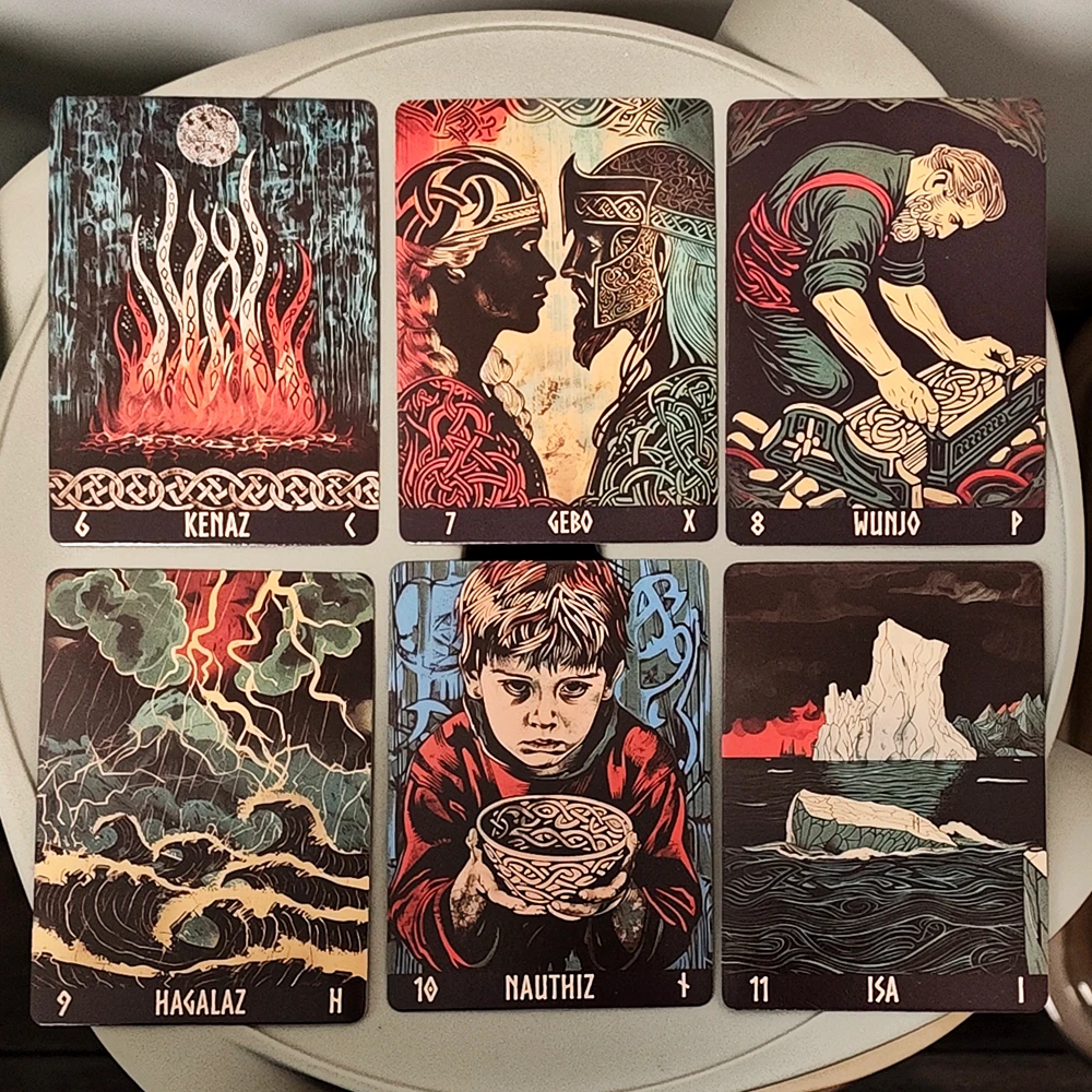 

10.4*7.3cm Elder Futhark Runes Norwegian Woodcut Runes Deck 24 Cards Oracle Deck
