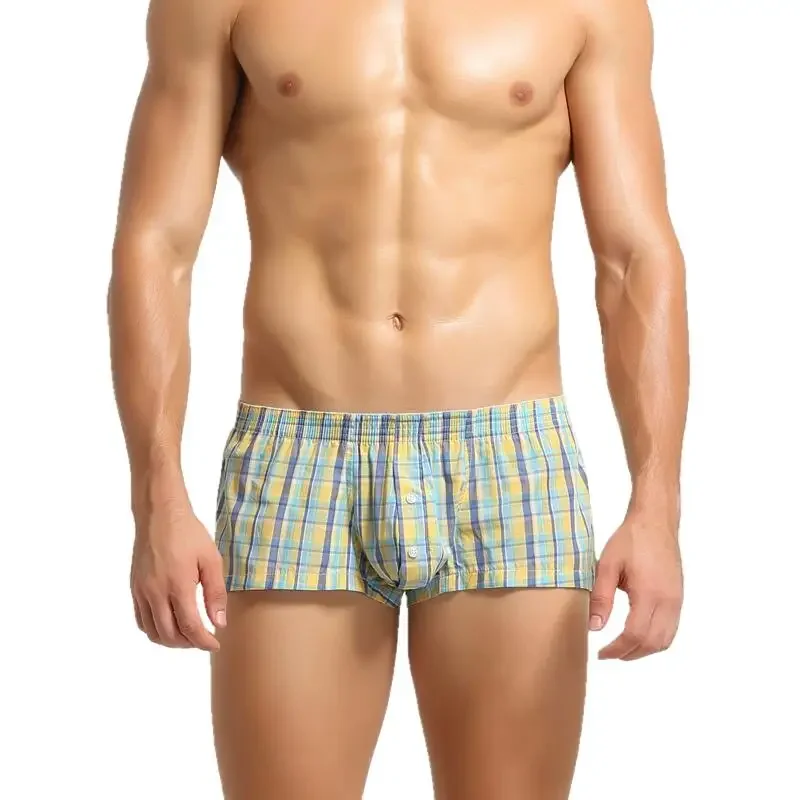 กางเกงชั้นในชายลายสก็อต ผ้าฝ้ายเนื้อนุ่ม ระบายอากาศได้ดี ใส่สบาย เหมาะสำหรับใส่ในบ้าน ชุดนอนฤดูร้อน