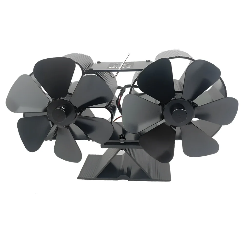 Heat Powered Dual Silent Motors 6 Blades Non-Electric Heat Activated Fireplace Fan with Bracket and Magnetic Ther