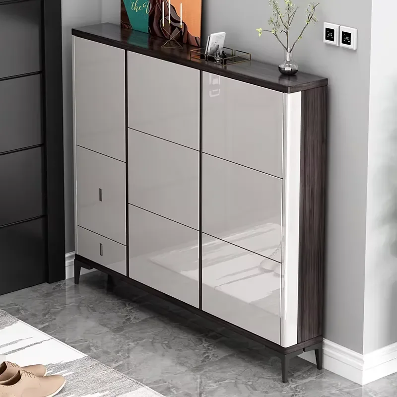 Large Capacity Wooden Modern Shoe Storage Cabinet Rotating Revolving Design 6 Shelves Space Saving Customizable Size Color