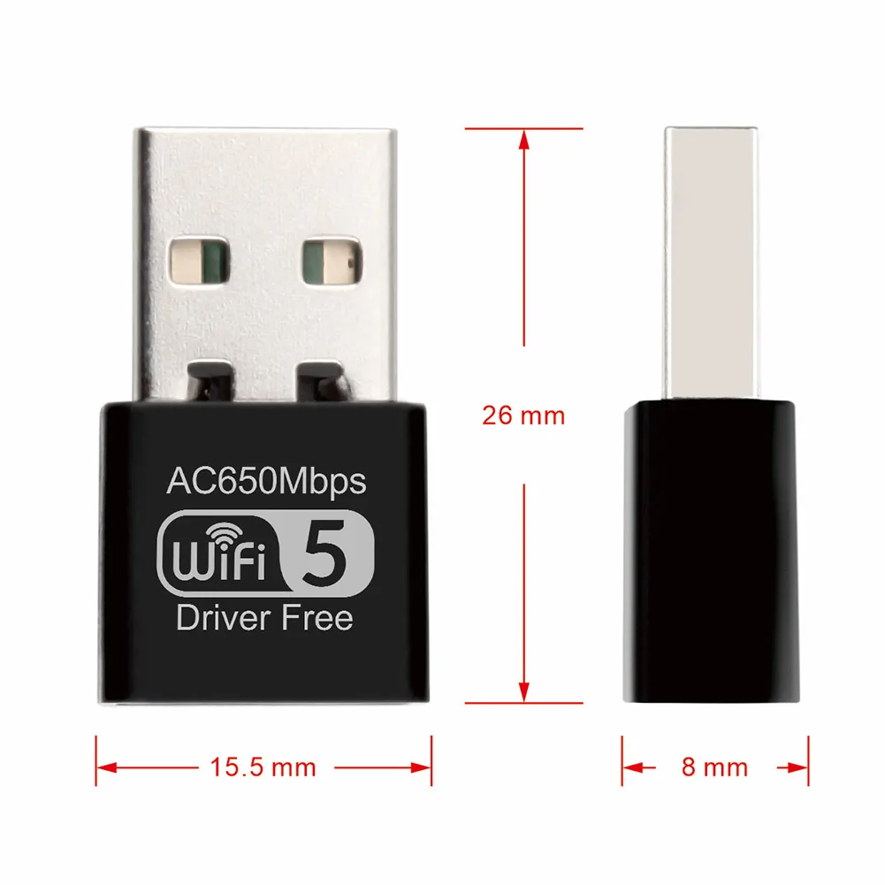 Adaptador WiFi USB de doble banda, receptor externo inalámbrico de 650Mbps, 300Mbps, 2,4G, 5,8 Ghz, RTL8811CU, Dongle para PC/portátil/escritorio