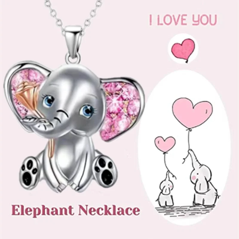 Fashion Lovely Elephant Necklaces Zircon Animal Pendant Necklaces for Women Wedding Banquet Jewelry Birthday Anniversary Gift