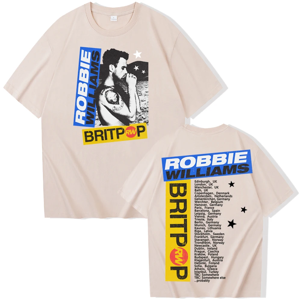 تي شيرت Robbie Williams Britpop Tour 2025 تي شيرت Robbie Williams للجنسين بلوفر علوي
