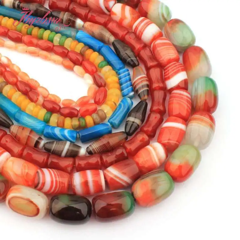 Perles d'agates rouge vert bleu colonne ovale Agates pierre naturelle perles d'espacement pour bricolage femmes hommes collier Bracelet fabrication de bijoux 15"